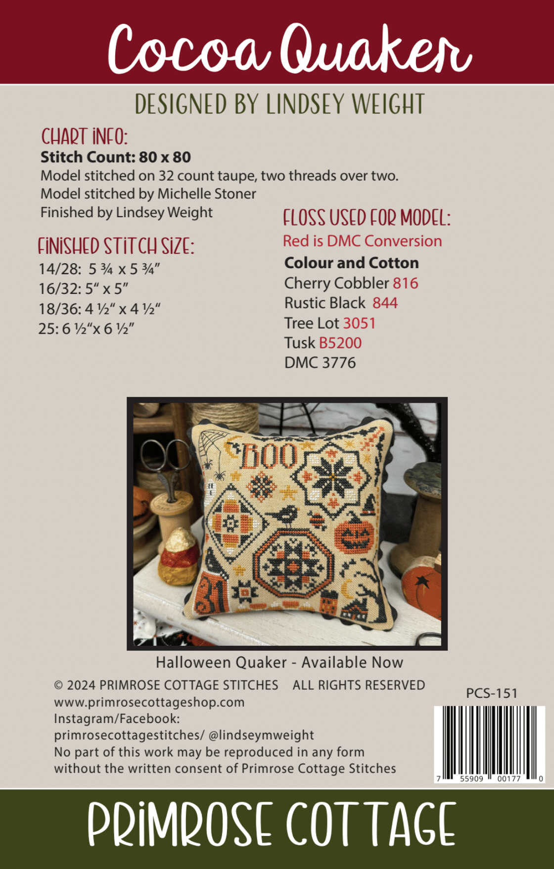 Primrose Cottage Stitches Cocoa Quaker PCS-151