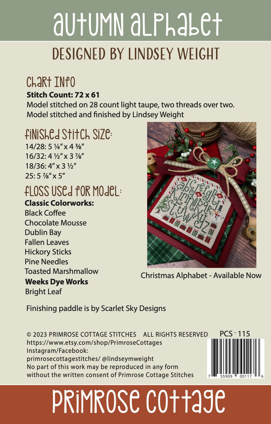 Primrose Cottage Stitches Autumn Alphabet PCS-115